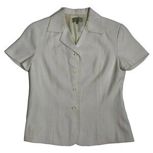 G2OOO women's shirt M white button down short sleeve padded shoulders